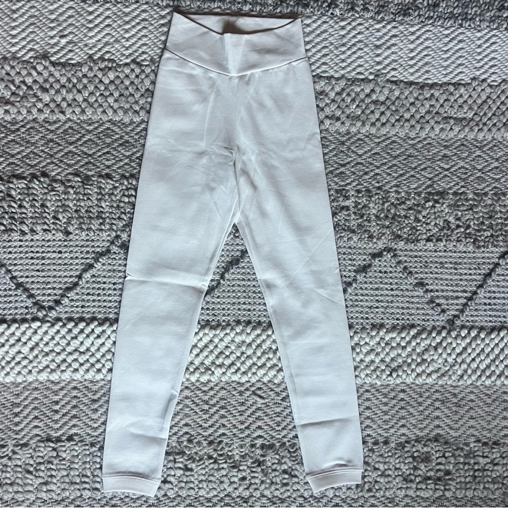 Organic Cotton Leggings Women Small Cream High Waisted Ribbed Yoga Una Pluma - Picture 3 of 7